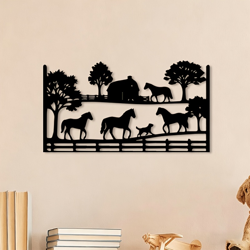 Art Craft Horse - CIFBUY Metall-Wandkunst Pferdehof-Landschaft Eisenkunst-Skulptur Wandbild für