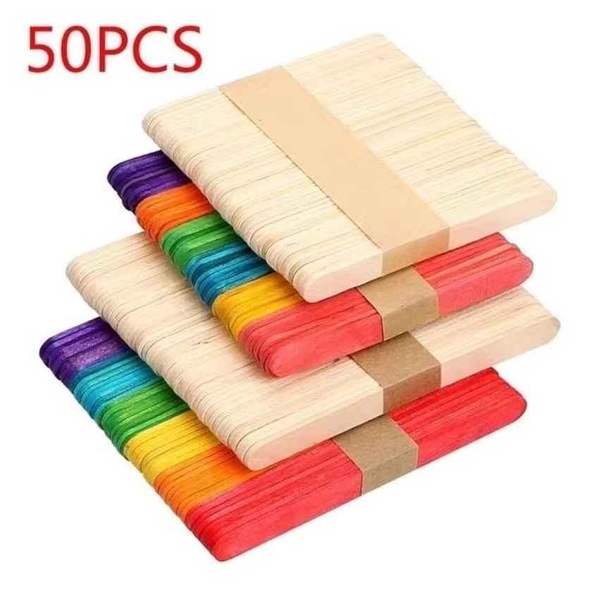 Art Craft With Ice Cream Stick - 50 Stück Natürliche Farbige Holzstäbchen für