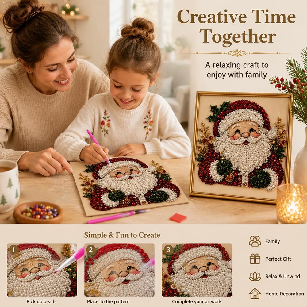 Art Craft For Kids - Weihnachtsmann Perlen-Kunst DIY-Set Gerahmte Perlen-Stickerei Wanddekoration
