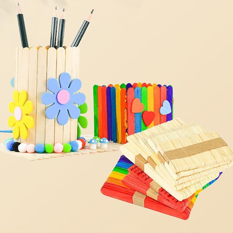 Art Craft With Ice Cream Stick - Texturvolle Bunte Eisstiele aus Naturholz für
